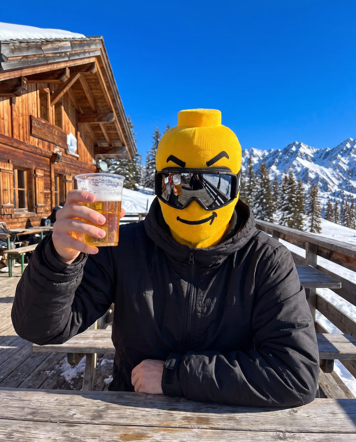 Rider wearing the Lego Balaclava™ on the mountain