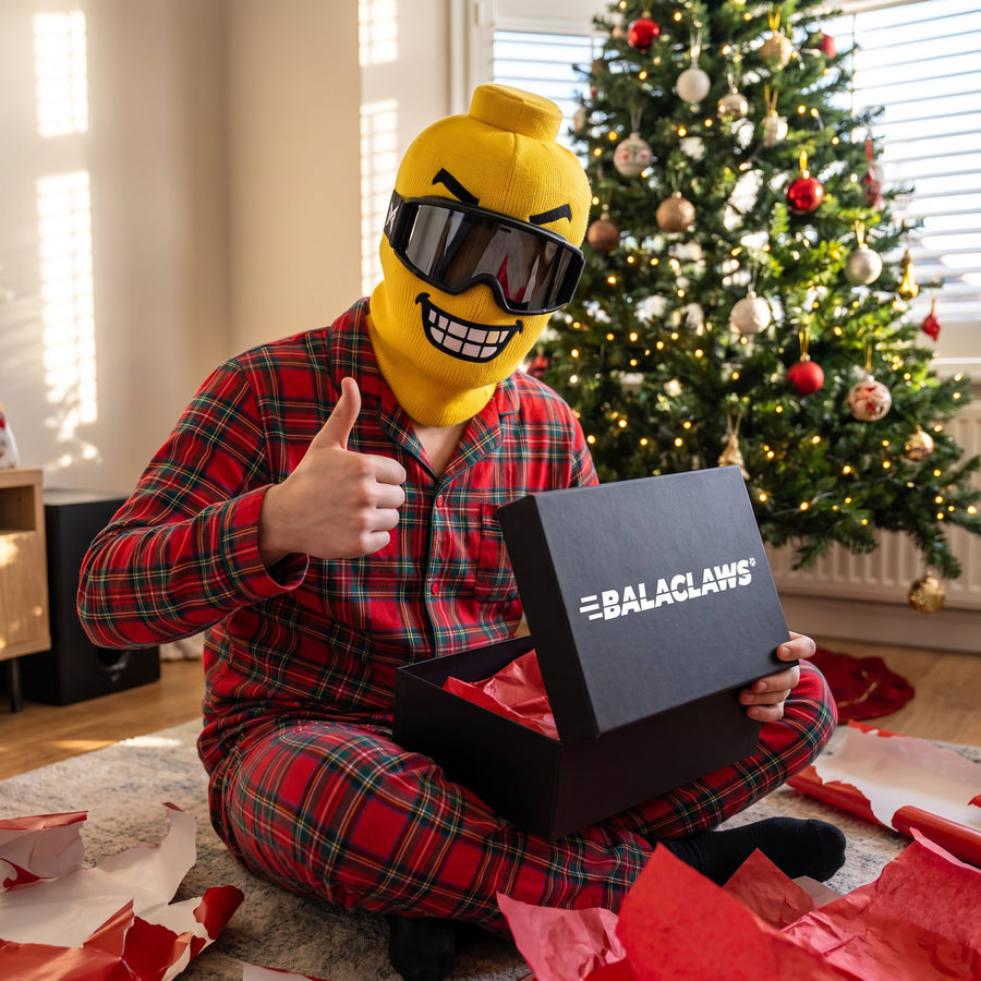 Unwrapping a Lego Balaclava™ on Christmas morning