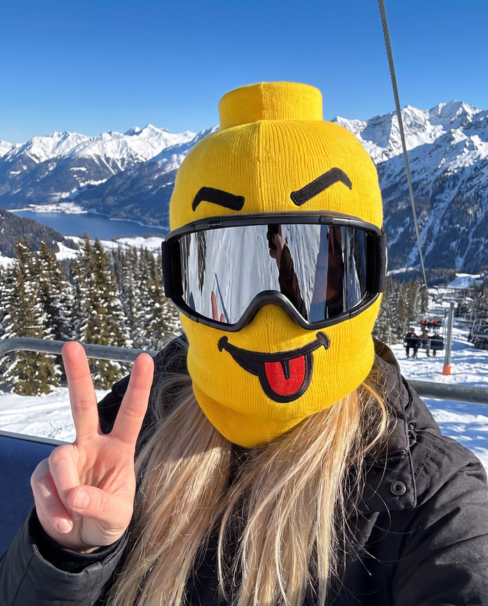 Rider wearing the Lego Balaclava™ on the mountain