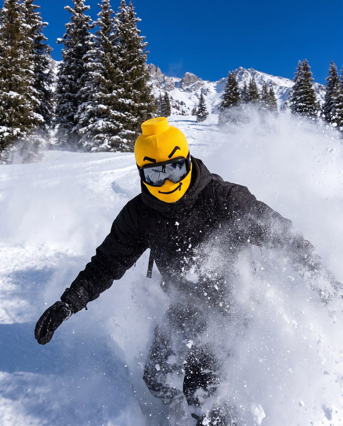 Rider wearing the Lego Balaclava™ on the mountain