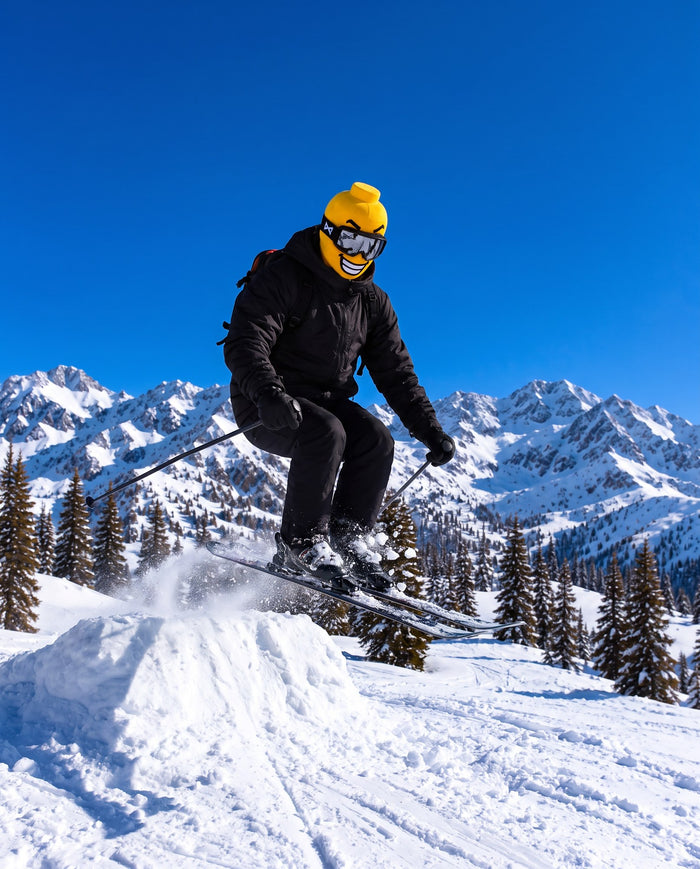 Rider wearing the Lego Balaclava™ on the mountain
