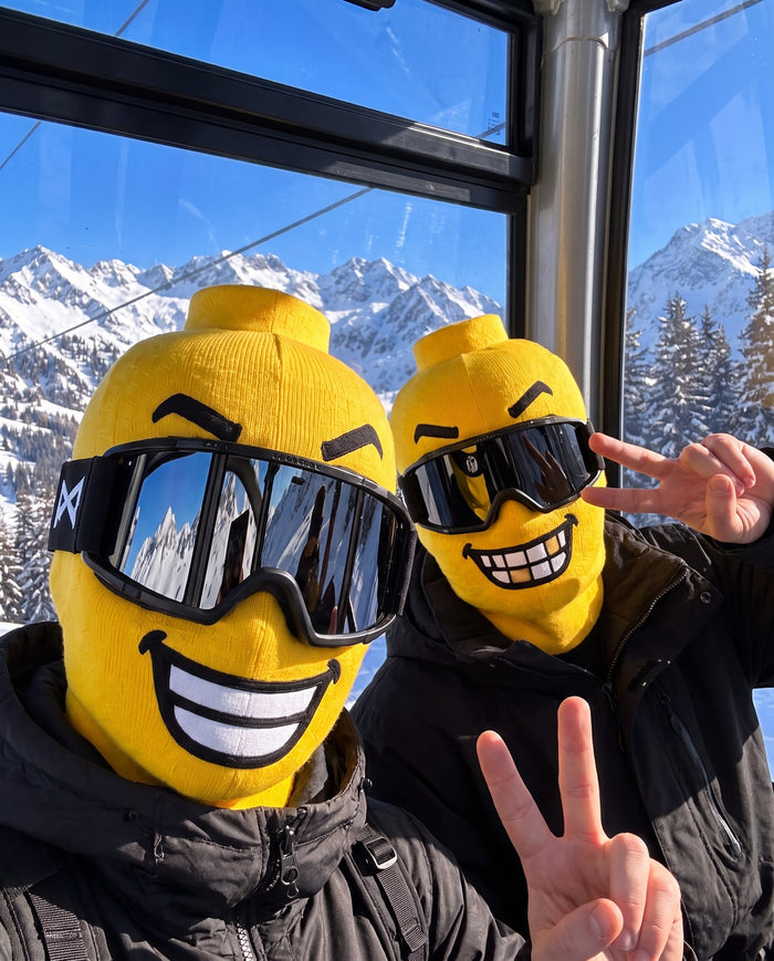 Rider wearing the Lego Balaclava™ on the mountain