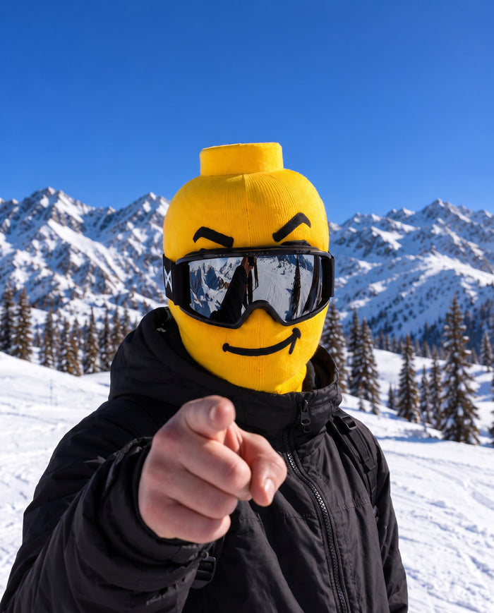 Rider wearing the Lego Balaclava™ on the mountain